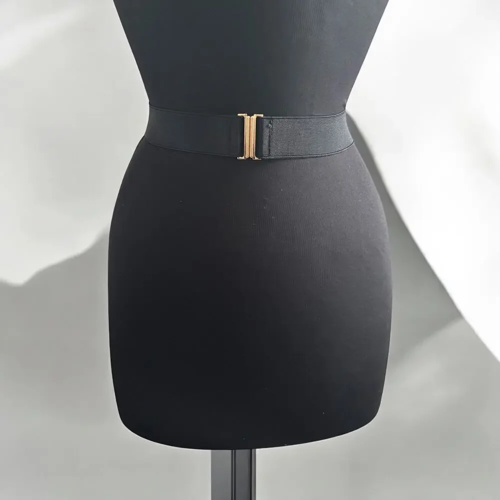 Black Metal Buckle Waist Belt